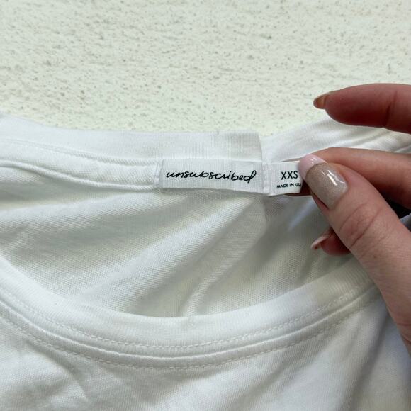 Unsubscribed White Distressed Hem Cotton Tee XXS Made in USA - Picture 5 of 7